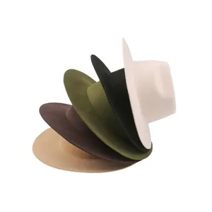 Women'S Men'S Unisex Kids Luxury 100% Australia Wool Solid Dark Black Wide Brim Felt Hats Fedora Hat Bands