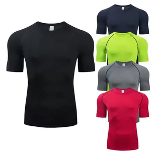 Yijin Custom Polyester Spandex Quick Dry Compression Tight Activewear T Shirts Marathons Fitness Men Gym Sportswear T Shirt