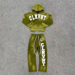 Custom Zip Acid Vintage Hoodies Heavyweight Tracksuits <b>Set</b> Fashion Design with Custom Embroidery Patch Logo Printed Pattern - Product Image 3