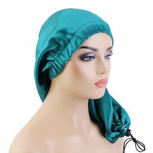 Custom Headbands Adjustable Long Braid Bonnets Satin Hair Wraps Women Designer Satin Hair Bonnets