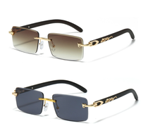 Nouvelles Lunettes de Soleil Luxe Sans Monture 2026 pour Hommes, Décor Léopard, Branches en Métal Doré Effet Bois, Verres Dégradés UV400, Monture Tendance