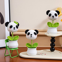 Petit Cadeau Créatif Tissé À La Main Table Décor À La Maison Tricoté Animal Poupée Pot Plante À La Main Mignon Crochet Panda