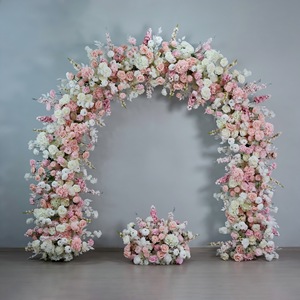 Arche de fleurs personnalisée en roses artificielles rose clair luxueuses pour la décoration de réception de mariage, fourniture directe d'usine - Product Image 4