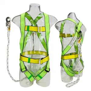 Custom polyester webbing anti-falling dorsal D ring adjustable thigh full body safety harness with safety lanyard