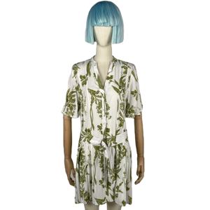 Abito Midi Casual da Donna Eco-Friendly in Tessuto Intrecciato con Stampa Botanica Verde, Scollo a V, Bottoni Frontali, Mezze Maniche e Cintura Annodata - Product Image 2