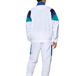 Men's <b>White</b> Color Blocking <b>Tracksuit</b> Full Sleeve Stand Collar Zipper Closure Breathable Sporty Style Regular Fit Spring Wear - Product Image 2