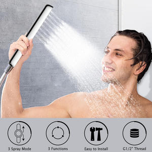 Cabezal de <span class=keywords><strong>ducha</strong></span> de control de interruptor deslizante ABS cromado cuadrado Duschkopf, <span class=keywords><strong>cambio</strong></span> de 3 modos <span class=keywords><strong>por</strong></span> deslizador, <span class=keywords><strong>ducha</strong></span> de mano de 3 funciones de alta presión - Product Image 4
