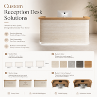 Comptoir de réception texturé avec bordure en bois massif, éclairage LED, logo personnalisé, comptoir de caisse pour spa, salon, clinique