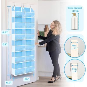 Over The Door Organizer 6 Tiers 12 Compartments Blue Hanging Storage For Clothes <b>Shoes</b> Behind Door Wall Mount <b>Hook</b> Type - Product Image 3