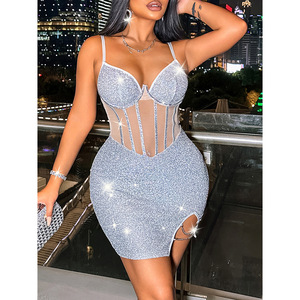 เดรสเซ็กซี่ผู้หญิงขายดี ประดับลายปักวิบวับ แต่งผ้าตาข่ายแบบฟิชโบนสีสันสดใส สำหรับใส่ไปเที่ยว - Product Image 6