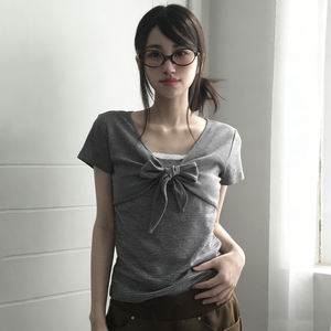 Ins Style Korean Black Grey Stripe Colorblock Tank <b>Top</b> Two Piece Set Short Sleeve Layered Look <b>Top</b> Basic Casual Versatile Blouse - Product Image 1