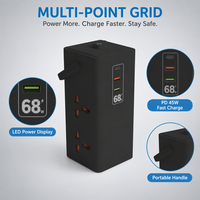 Multiprise verticale Schuko UE personnalisée avec logo, charge rapide USB-C PD, affichage numérique du compteur de puissance, 2m
