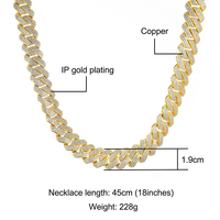 Hip Hop Or Rempli Lien Bracelet Chaîne Ensemble 19MM 3 Rangées Diamant Cubain Collier Ras Du Cou Hommes Miami Glacé CZ Prong Cubain Chaîne