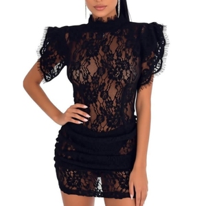 เดรสสั้นรัดรูปคอสูงแต่งระบายลูกไม้สำหรับผู้หญิง แฟชั่น Sehe - Product Image 3