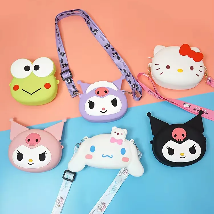 Small Mini 3d Cartoon Children Student Girls Sanrio Wallet Handbag Shoulder Bags Silicone Hello A Kitty Coin Purses For Kids