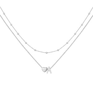 Collar minimalista con colgante de corazón de acero inoxidable con letra A, cuentas de doble capa, joyería de regalo para uso diario - Product Image 5