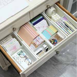 Extendable Drawer <b>Storage</b> <b>Box</b> With Dividers For Makeup And Desktop Organization Large Size Solid Color - Product Image 1