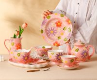 Viral di Internet, Jiale JL2025 16-Piece Set Peralatan Makan Keramik Lukis Tangan Motif Kartun Lucu, Ramah Lingkungan dan Dapat Digunakan Kembali