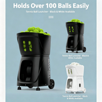 Lanceur de balles de tennis portable, machine d'entraînement automatique pour le service de tennis, bac à balles pouvant contenir plus de 100 balles, couleur noir et blanc