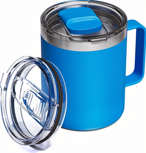 <span class=keywords><strong>Taza</strong></span> de Café de Acero Inoxidable de Doble Pared con Aislamiento al Vacío, Libre de BPA, 12 oz, con Dos Tapas y Asa, para Camping, Oficina y Uso al Aire Libre, Venta al Por Mayor - Product Image 1