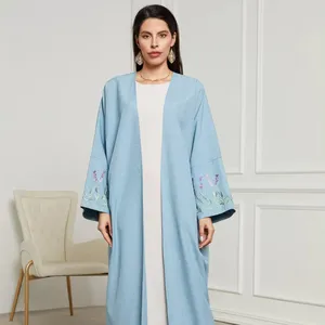 新Eid亚麻现代穆斯林服装abaya妇女迪拜新abaya妇女穆斯林服装2024