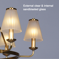 Lustre moderne de luxe à 6 lumières en cuivre doré avec abat-jour en verre côtelé, LED 6000K lumière du jour, style nordique, suspension dissimulée, garantie 2 ans
