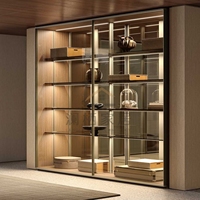 Vitrine moderne de luxe pliable et extensible en verre teinté avec cadre métallique et éclairage LED pour placards de luxe