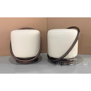New Product in China <b>Stools</b> & <b>Ottomans</b> Leather White Moq 2 Pcs Living Room Round Wooden Frame Seat <b>Stool</b> <b>Stools</b> <b>Ottomans</b> - Product Image 5