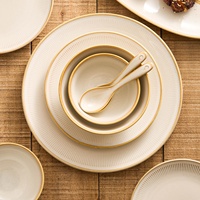 Service de table en céramique de style chinois, effet four, glaçure galaxie marron-jaune, en grès, ensemble complet, cadeau