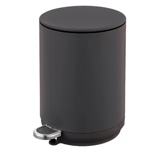 Cubo de basura de hierro redondo negro de 5L, cubo de basura, Cubo de almacenamiento de reciclaje de oficina con Pedal, cubo de basura ecológico en Stock