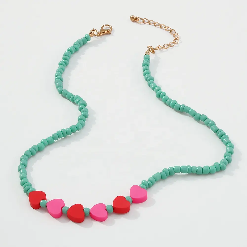 Light Jewelry Wholesale Delicate Pink Heart Necklace Choker Handmade Fashion Beaded Necklace Women