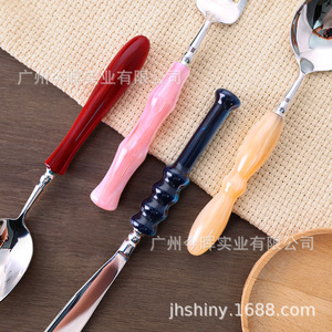 <b>Acrylic</b> Handle 304 Stainless Steel Cutlery Fork Spoon Set Customizable Colors <b>Mirror</b> Polished For Tableware - Product Image 2