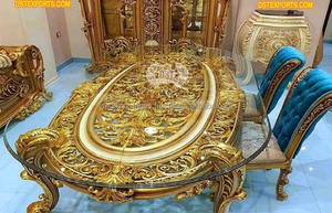 Juego de Mesa de Comedor Tallada Estilo Persa, Mesa y Sillas de Comedor Doradas de Última Moda, Muebles de Comedor Tallados a Mano Estilo Barroco - Product Image 4