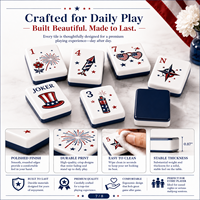 Tuiles de Mahjong en Acrylique à Deux Couches Thème Patriotique USA, Base Marine, Motif Étoile Chapeau Haut-de-forme Feux d'Artifice, Finition Polie