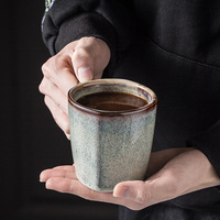 Approvisionnement transfrontalier direct usine : Grande tasse à café en céramique vintage, peinte à la main, effet fourne, style luxe léger, couleur unie