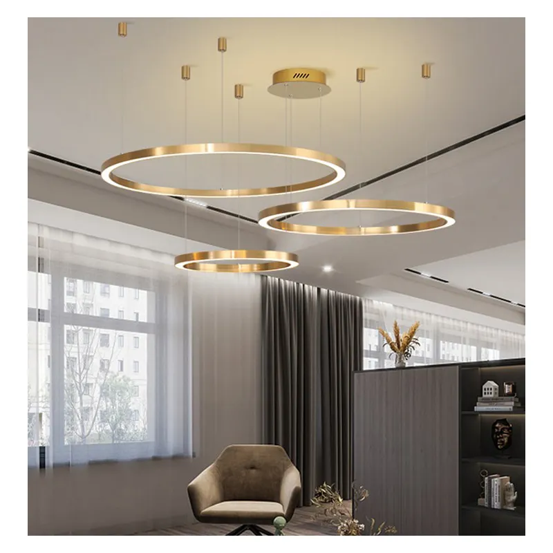 モダンクリエイティブゴールデンリングLEDシャンデリア北欧リビングルームダイニングルームシャンデリアは適切な室内装飾照明です