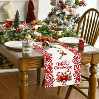 Chemins de table de Noël LINGKAI en lin rouge et blanc, motif canne à sucre, pour décorations de fêtes, maison et hôtel