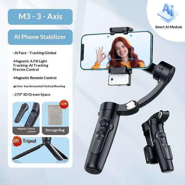 New M3 Phone Stabilizer Three-Axis Anti-Shake Gimbal Handheld Shooting Live Streaming AI Face Tracking Detachable Remote Control