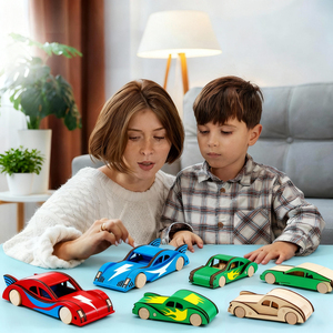 Juguete de vapor fácil de montar, coches de carreras de madera DIY, pinta tu propio Kit de pintura de coche de madera <span class=keywords><strong>para</strong></span> niños, niñas, regalo de cumpleaños - Product Image 5