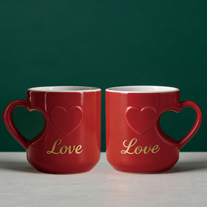 Ensemble de tasses en céramique pour couple romantique - Tasses à café blanches de 12 oz avec impression dorée Amour <span class=keywords><strong>et</strong></span> <span class=keywords><strong>Cupidon</strong></span>, poignée en forme de cœur, cadeau de la Saint-Valentin - Product Image 4
