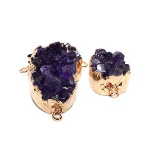 2024 Wholesale Women's Natural Amethyst Double-Hole <strong>Charm</strong> Pendant Necklace European American Exaggerated Oval <strong>Tooth</strong> Stone - Product Image 4