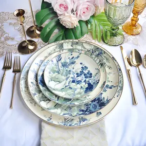 Großhandel Luxus grüne Keramik Teller setzt Geschirr Geschirr Sets für die Hochzeit