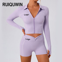 RUIQUWIN 2026 Ensemble de yoga et de course à pied pour femmes, veste zippée à séchage rapide, short à bande latérale hautement élastique, évacuation de l'humidité, vêtements de sport de fitness
