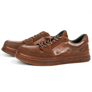 Chaussures décontractées pour hommes en cuir véritable, talon bas, à lacets, couleur unie, marron, noir, chaussures bateau de loisirs 310-4 - Product Image 4