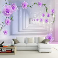 Papier peint Photo personnalisé en rouleau, tapisserie Non tissé gaufré sur mesure pour mur derrière TV, salon, motif roses, fleurs, pour effet stéréo