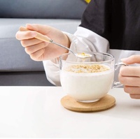 Mug à café en verre style industriel avec poignée pour petit-déjeuner, thé, lait, boisson, flocons d'avoine, yaourt, cappuccino, céréales, latte