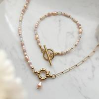 Collier à chaîne en acier inoxydable avec perles d'eau douce naturelles pour dames-Bijoux élégants