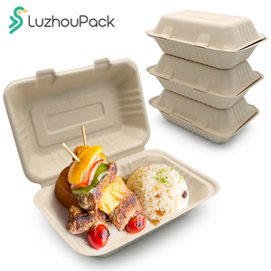 Luzhou Pack Discount customized clamshell takeaway food box taper biodegradable bagasse clamshell boxs