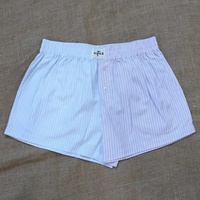 Shorts Boxers Femme en Coton Rayé Bicolore Pastel, Design Tendance avec Logo Personnalisé, Taille Élastique Respirante, Idéal pour le Sommeil et les Tenues Décontractées