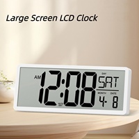 LEIKE Jam Dinding Digital Besar 15 inci Set Tiga Bagian dengan Alarm, Layar LCD, Pengaturan Waktu Musim Panas Otomatis, Temperatur, Desain Art Deco